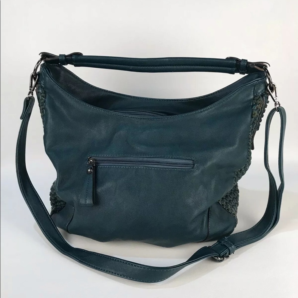 Purse Teal Large Leather Slouchy Zipper Braided